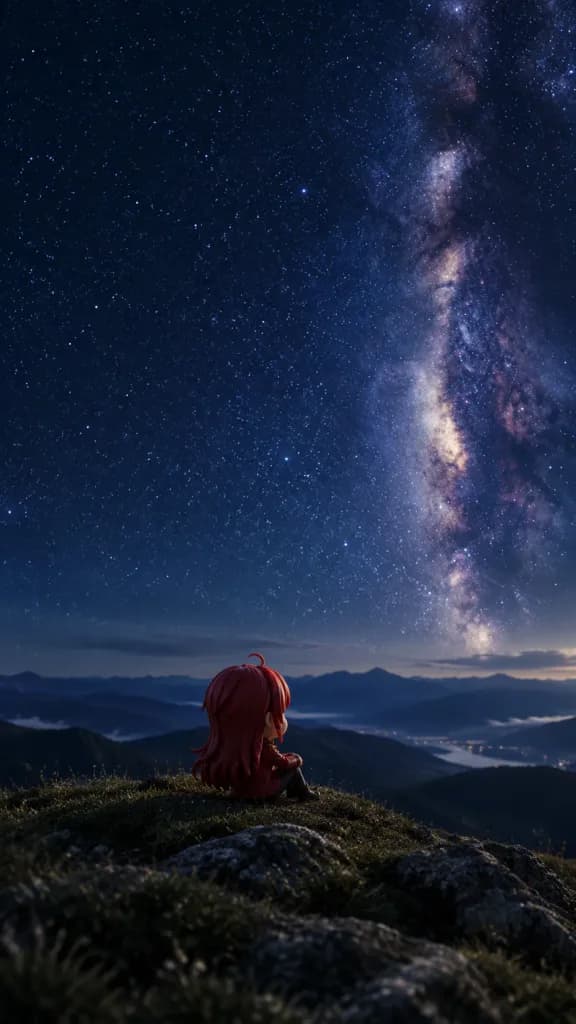 3D Mascot Figurine under Milky Way Night Sky