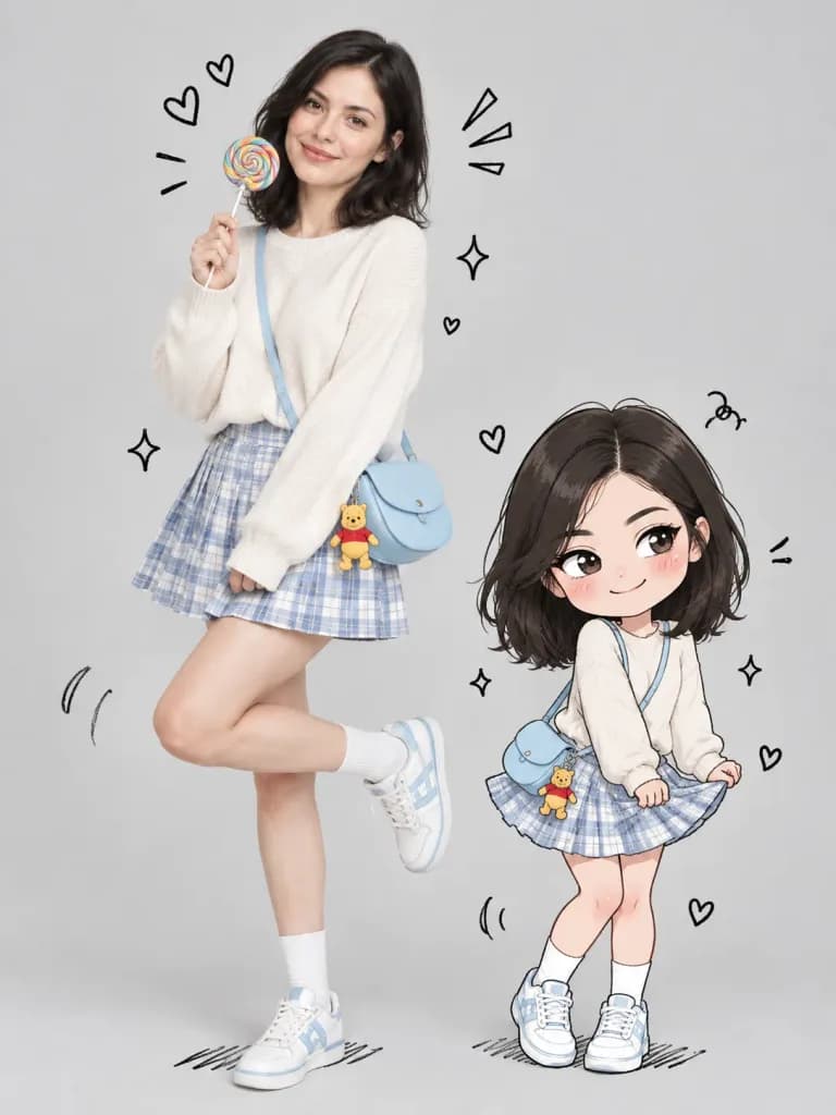 リアル写真とチビキャラのコラボポートレート