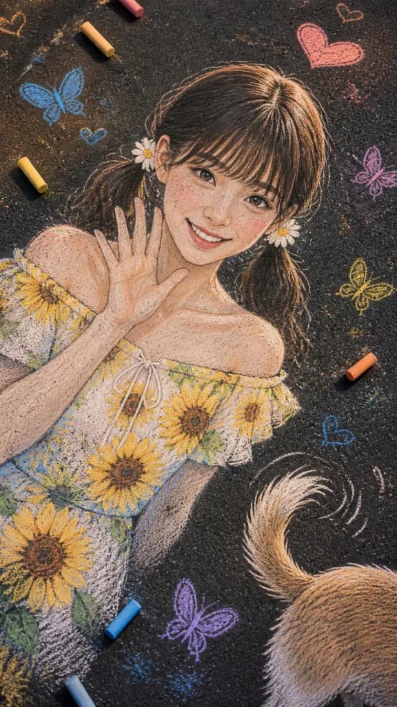アスファルトのチョークアート肖像画