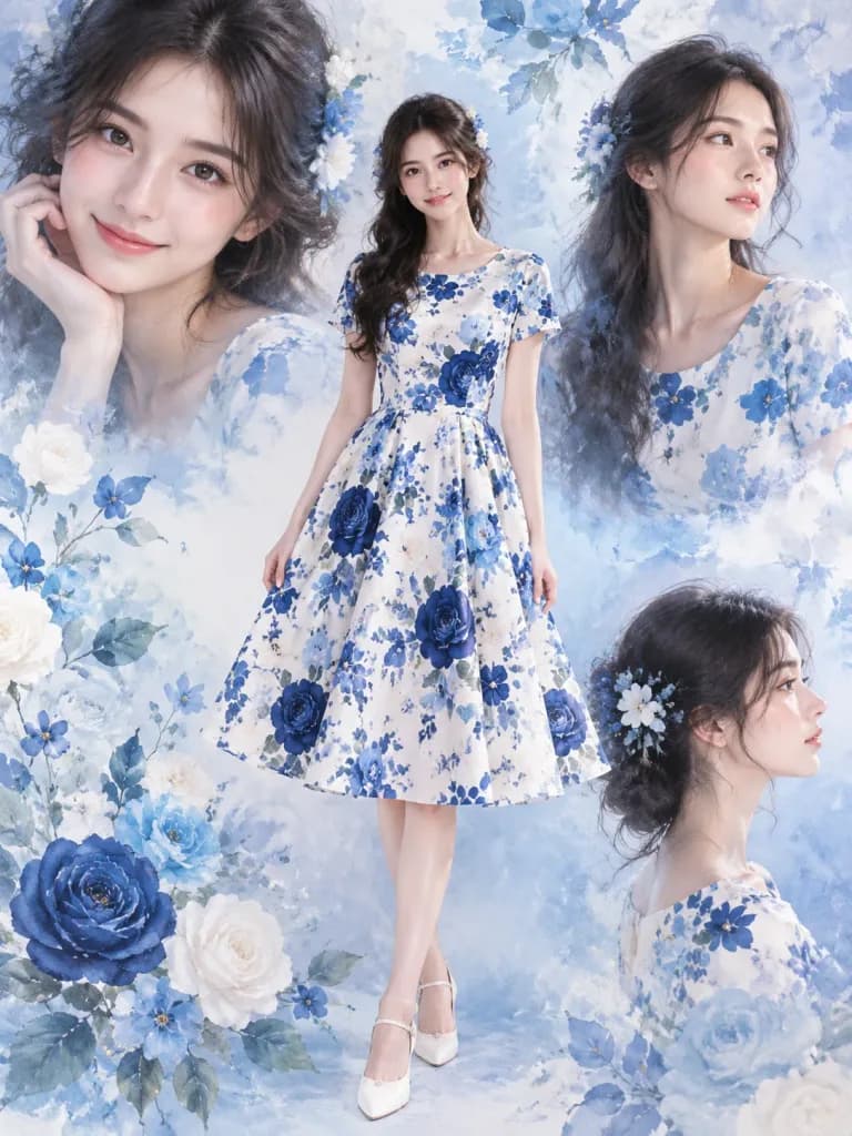 花卉洋裝時尚雜誌拼貼