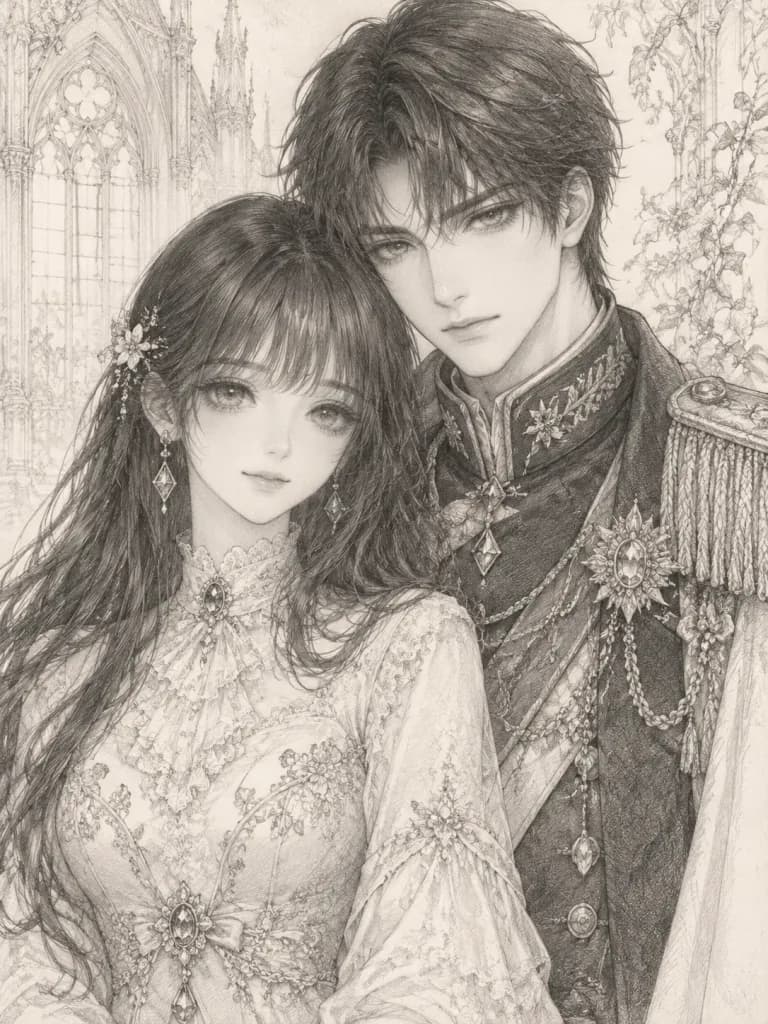 Monochrome Fantasy Noble Couple Portrait