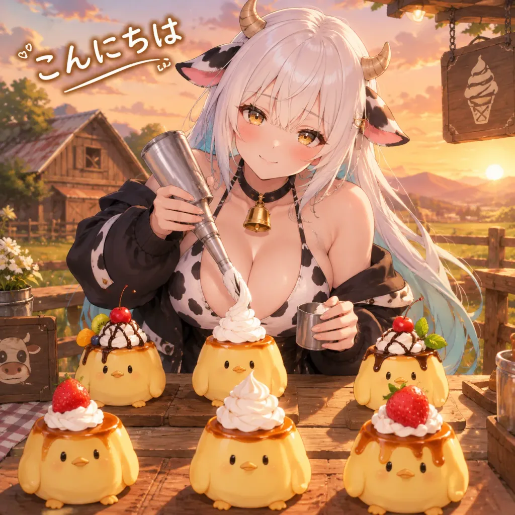 Cow Girl Decorating Pudding Mascots
