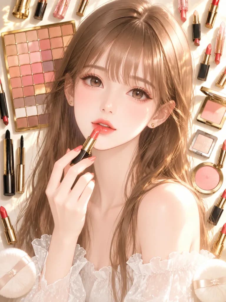 애니메이션 립스틱 뷰티 화장대 포트레이트