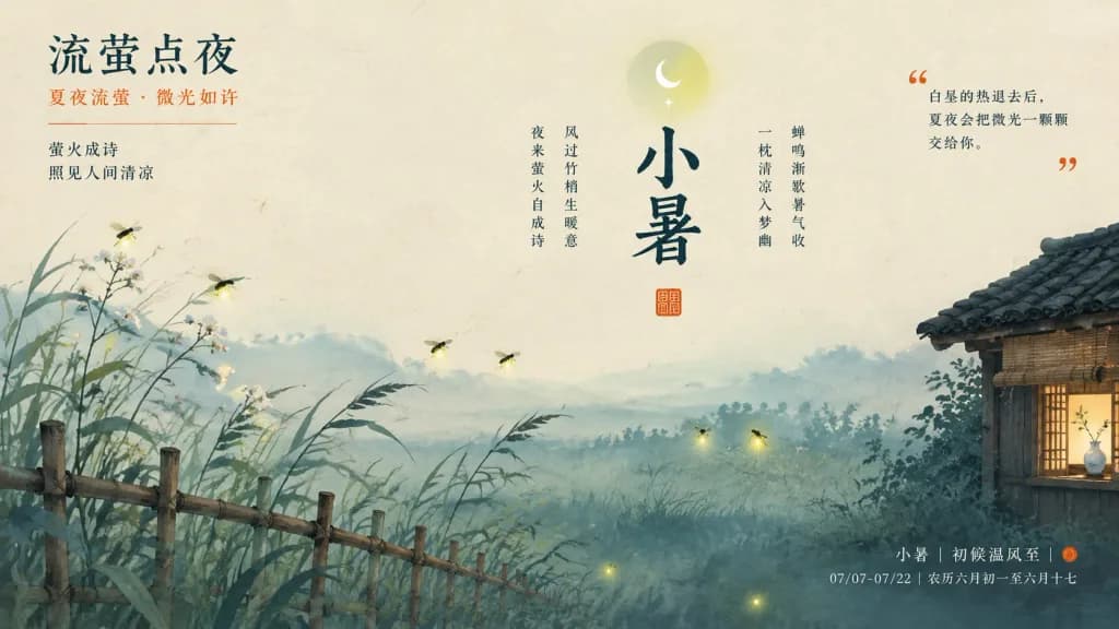 ملصق تحريري صيني لليلة صيفية لموسم شياوشو