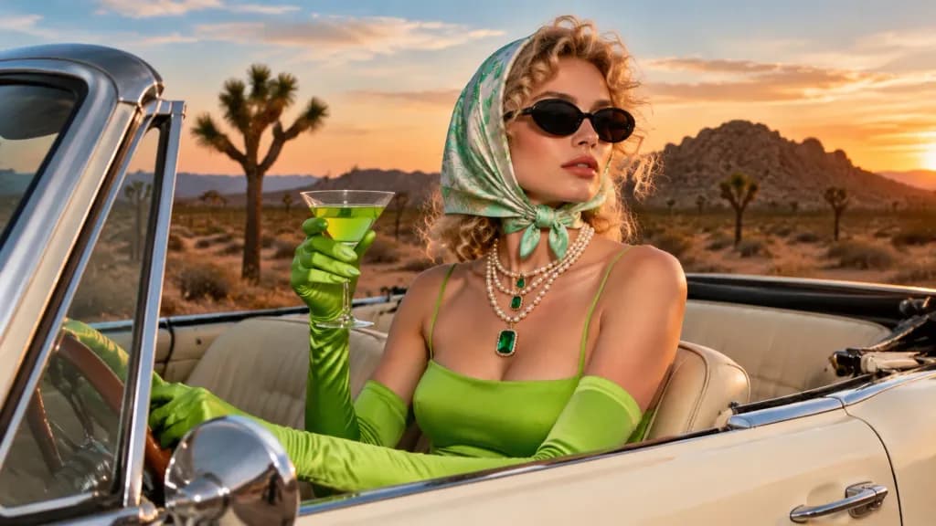 Desert Sunset Vintage Convertible Fashion Editorial