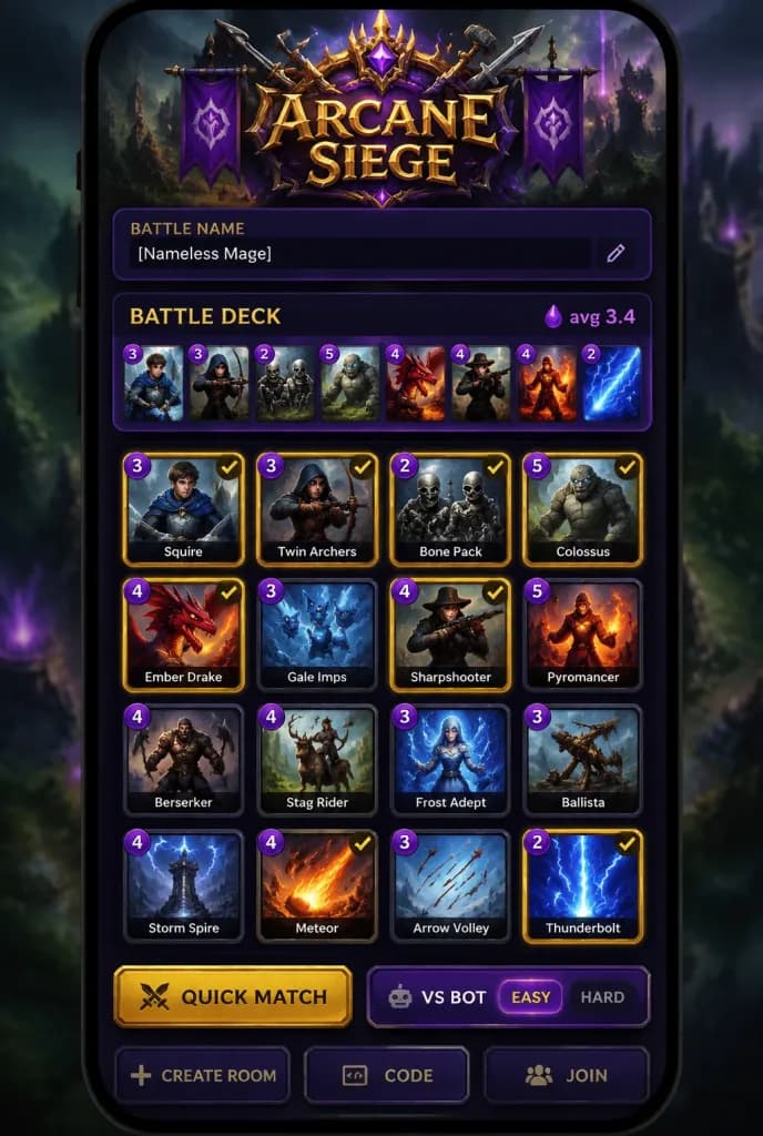 Fantasy Mobile Deck Builder UI