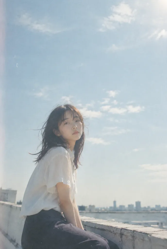 일본 필름 감성 여름 옥상 인물 사진