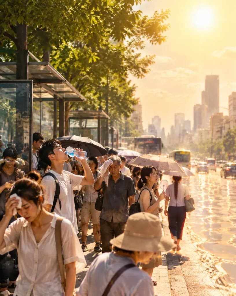 Summer Heatwave Crowded City Street