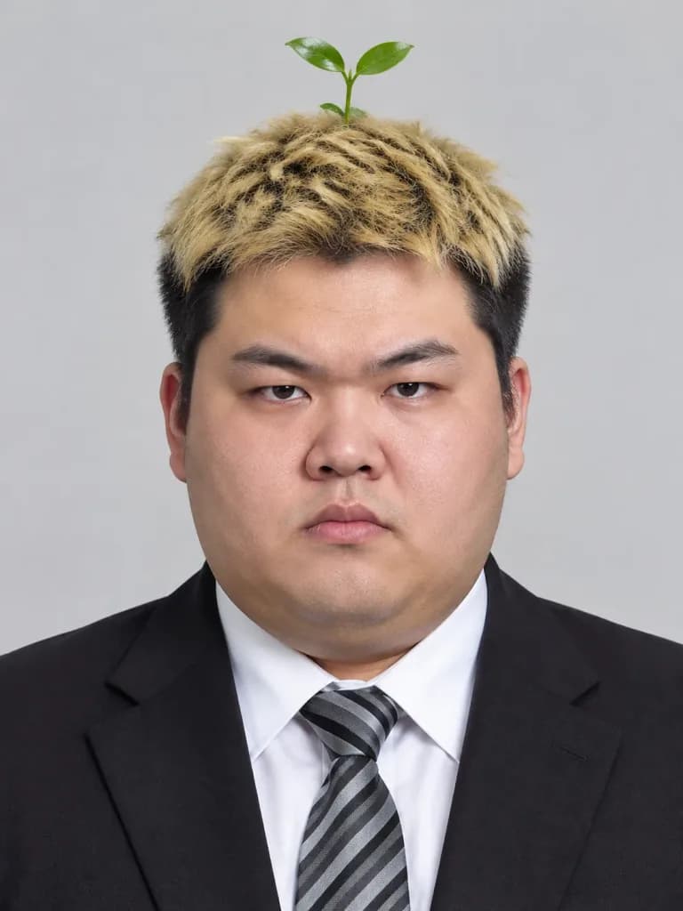 머리에 싹이 난 근엄한 비즈니스맨