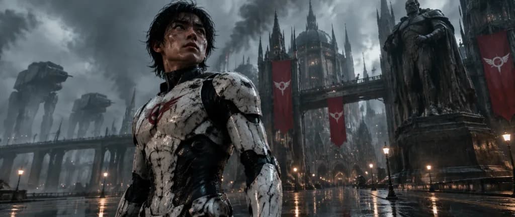 Armored Hero in Rain-Soaked Dystopia