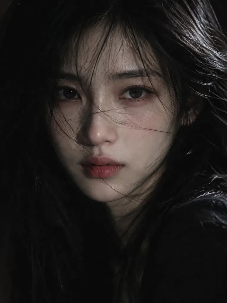 시네마틱 멜랑콜리 여성 클로즈업 포트레이트