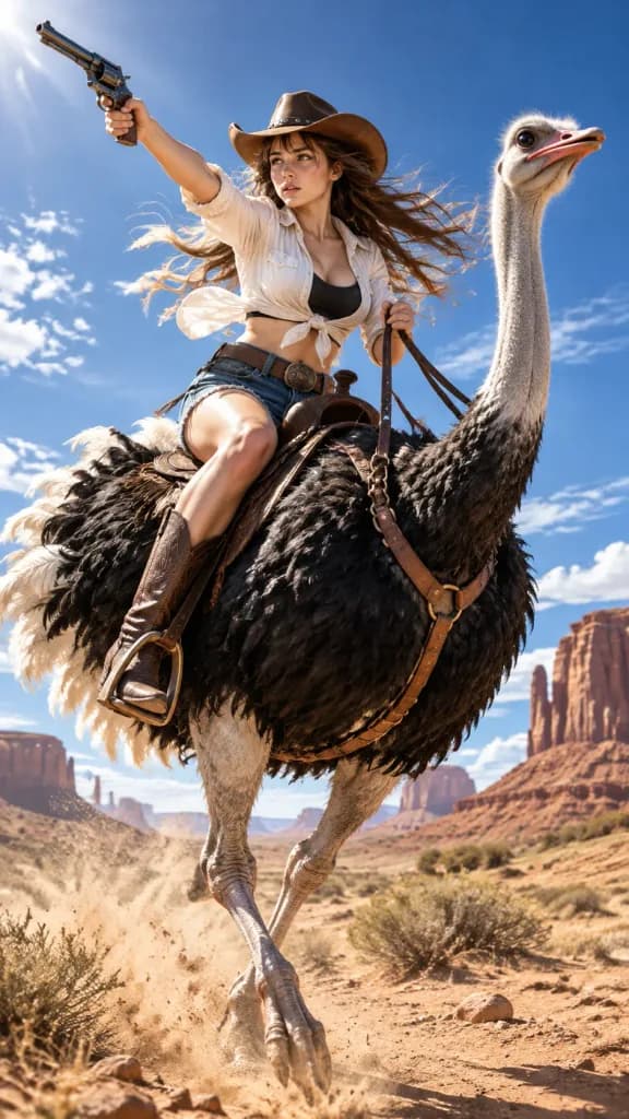 Wilderness Cowboy Riding an Ostrich
