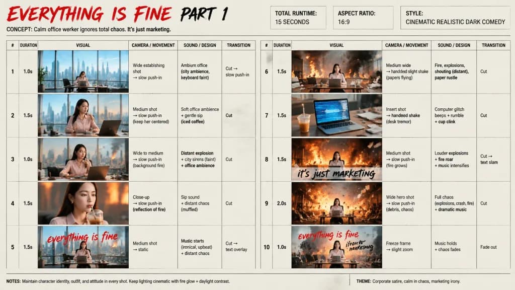 Dark Comedy Office Chaos Storyboard