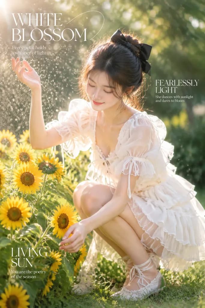Sunlit White Blossom Fashion Poster