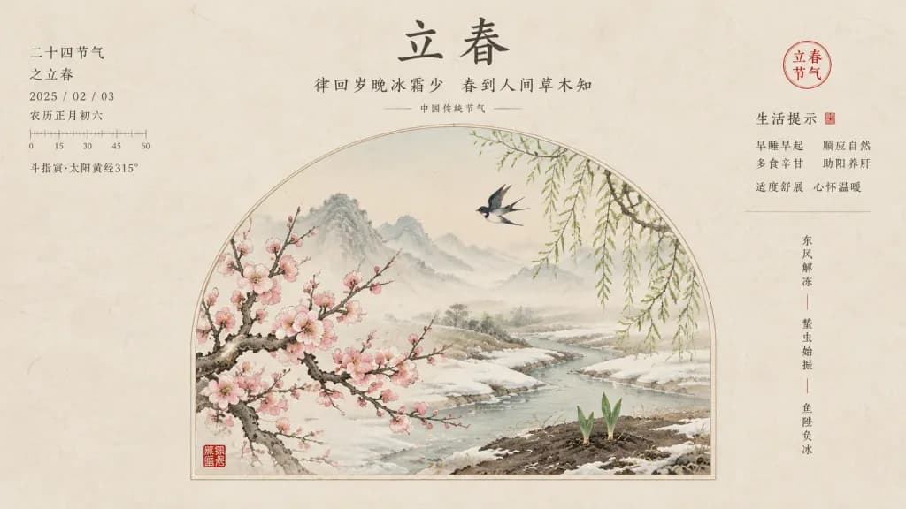 二十四節氣立春工筆風海報
