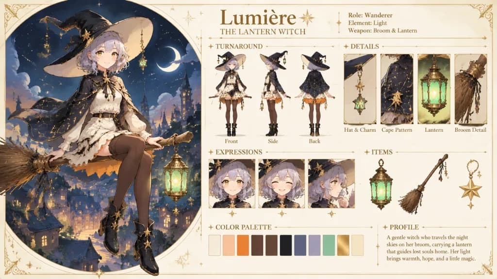 Lantern Witch Anime Character Design Sheet