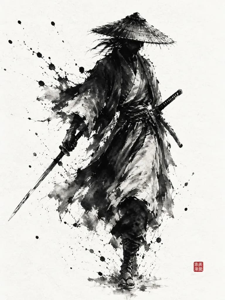 水墨画の侍