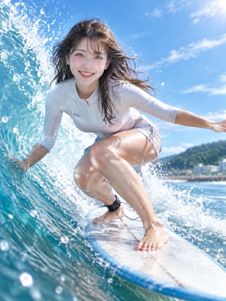 Summer Coastal Surfer Action Portrait