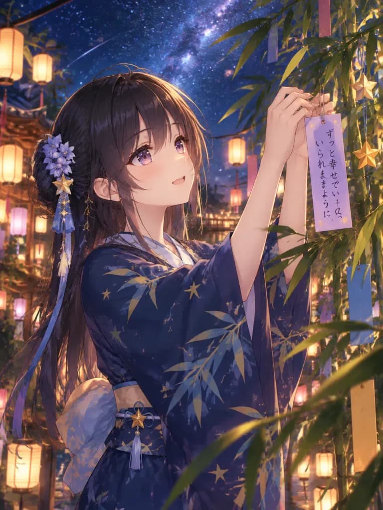 Anime Character Tanabata Wish Illustration