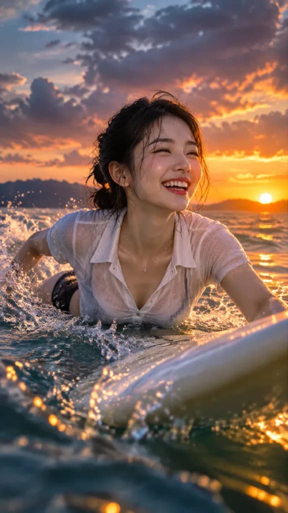 노을 속 웃는 서퍼