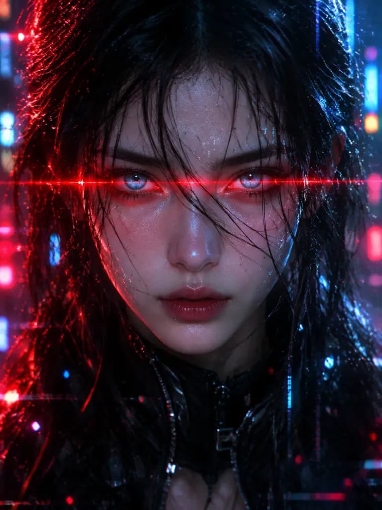 사이버펑크 네온 레이저 아이 인물화