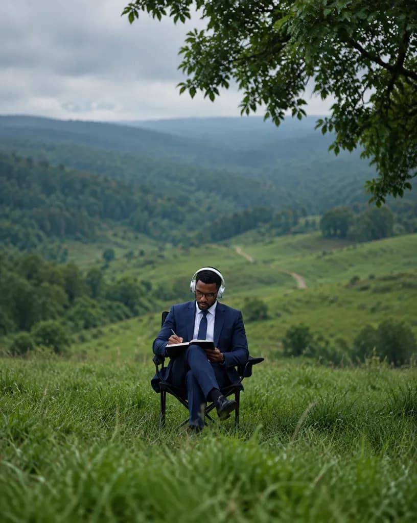 Solitary Professional Deep Work in Meadow
