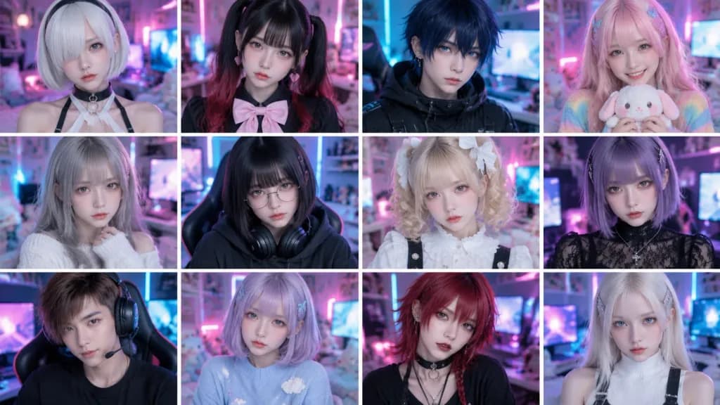 Cyber Kawaii Influencer Portrait Grid