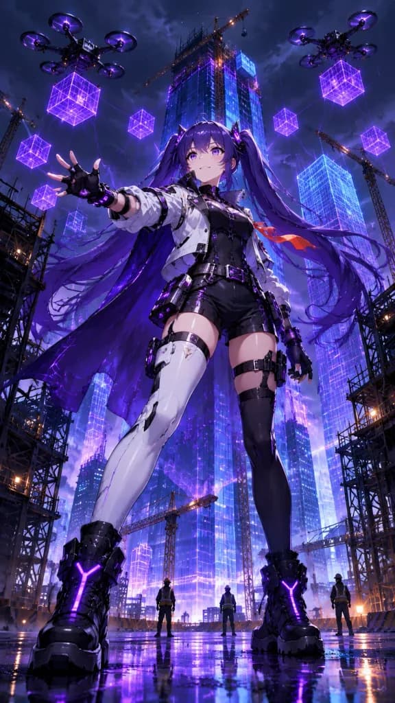 Cyberpunk Anime Heroine in Megacity