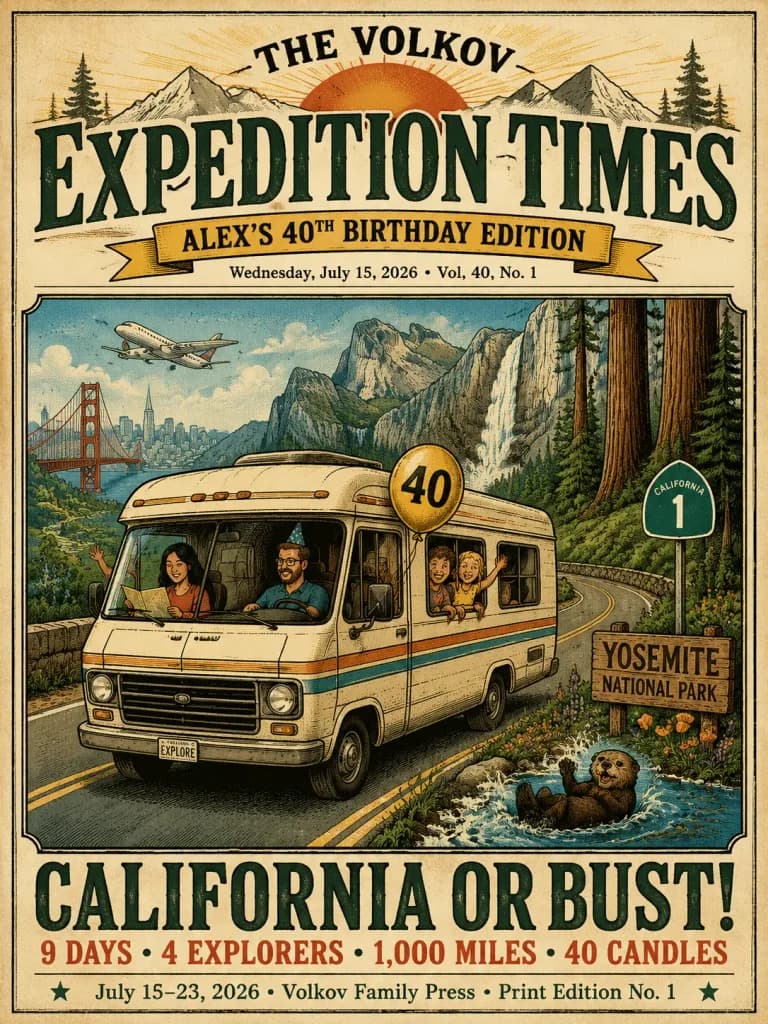 Retro California Road Trip Newspaper Poster
