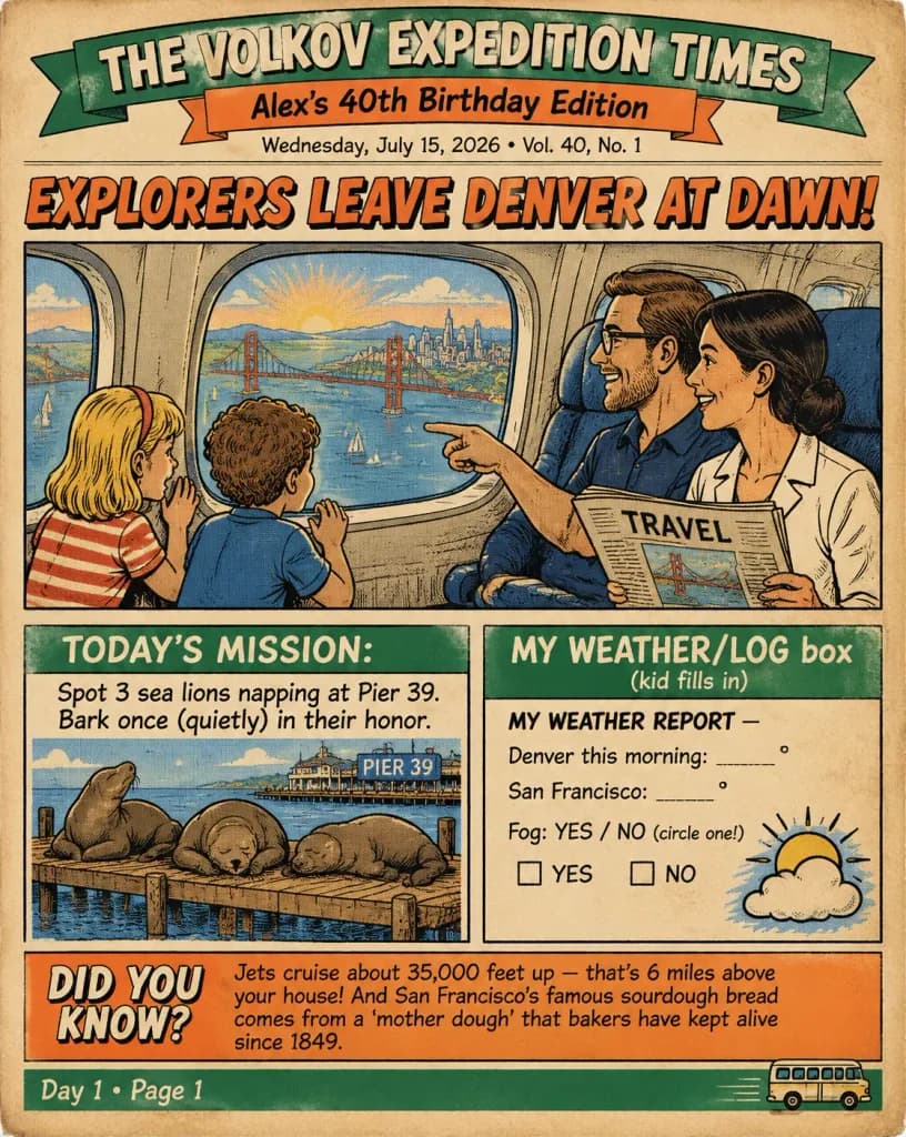 Jornal Retrô Ilustrado de Expedição Familiar