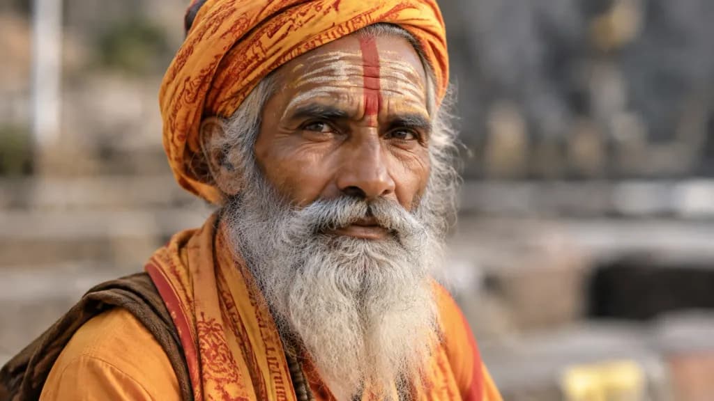 Natural Outdoor Portrait of an Indian Sadhu