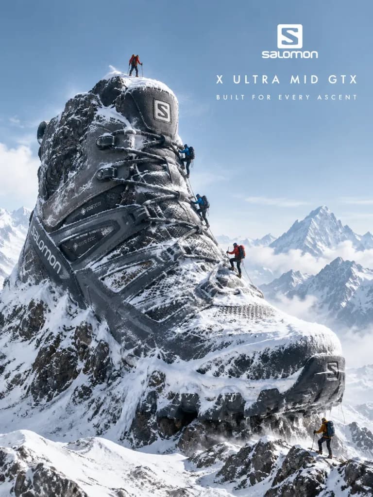 Colossal Hiking Boot Mountain Advertising Poster