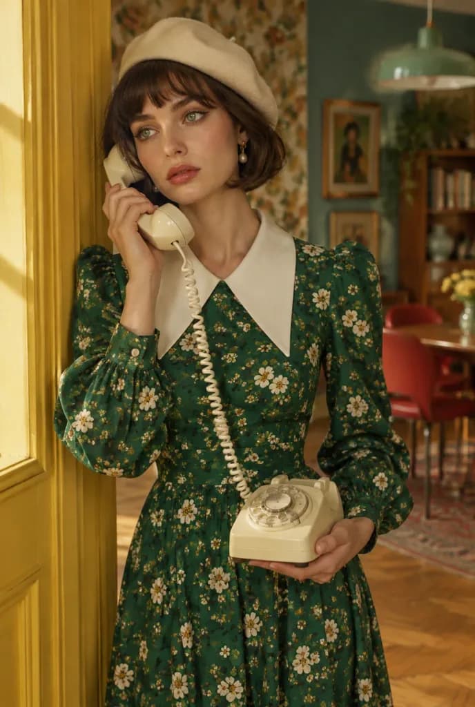 Vintage-Editorial-Porträt mit Wählscheibentelefon