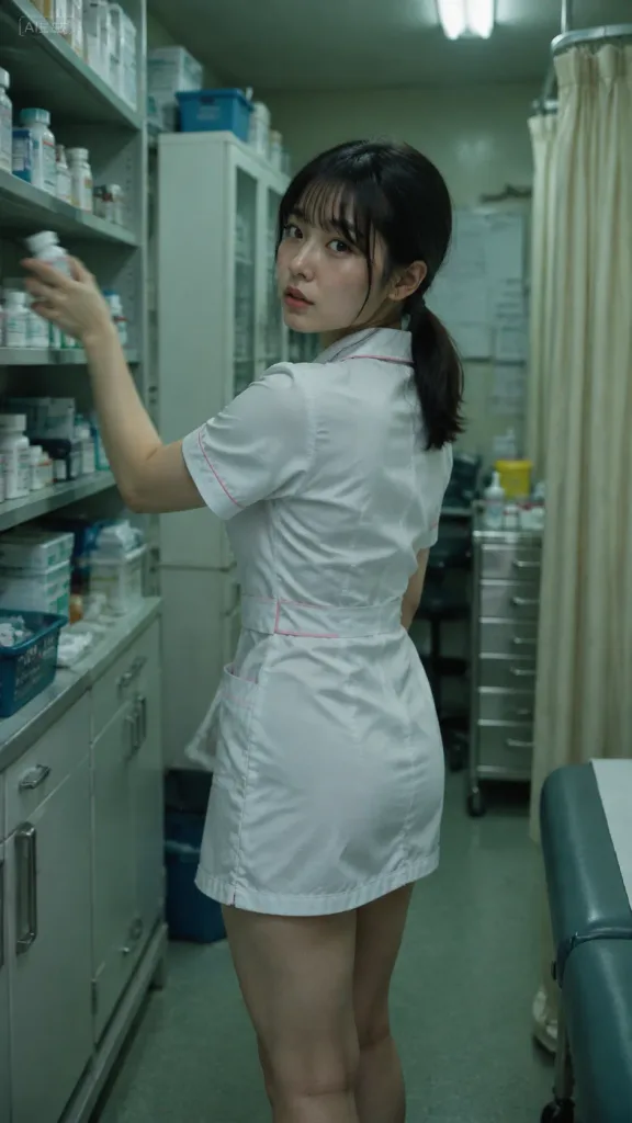 East Asian Nurse in Medical Storage Room