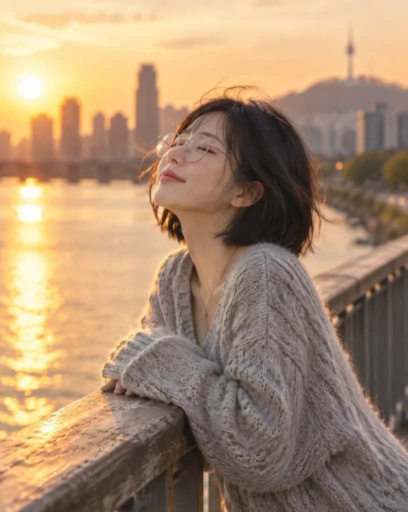 Golden Hour Riverside Bridge Portrait