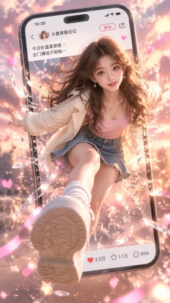 3D Girl Breaking Through Phone Screen