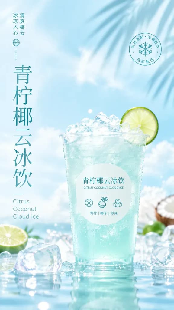 Minimalistisches Plakat für Iced-Citrus-Kokos-Getränk
