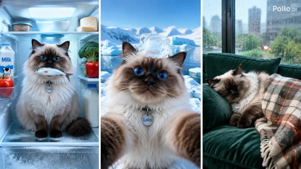 Triptychon: Katze trotzt der Hitzewelle
