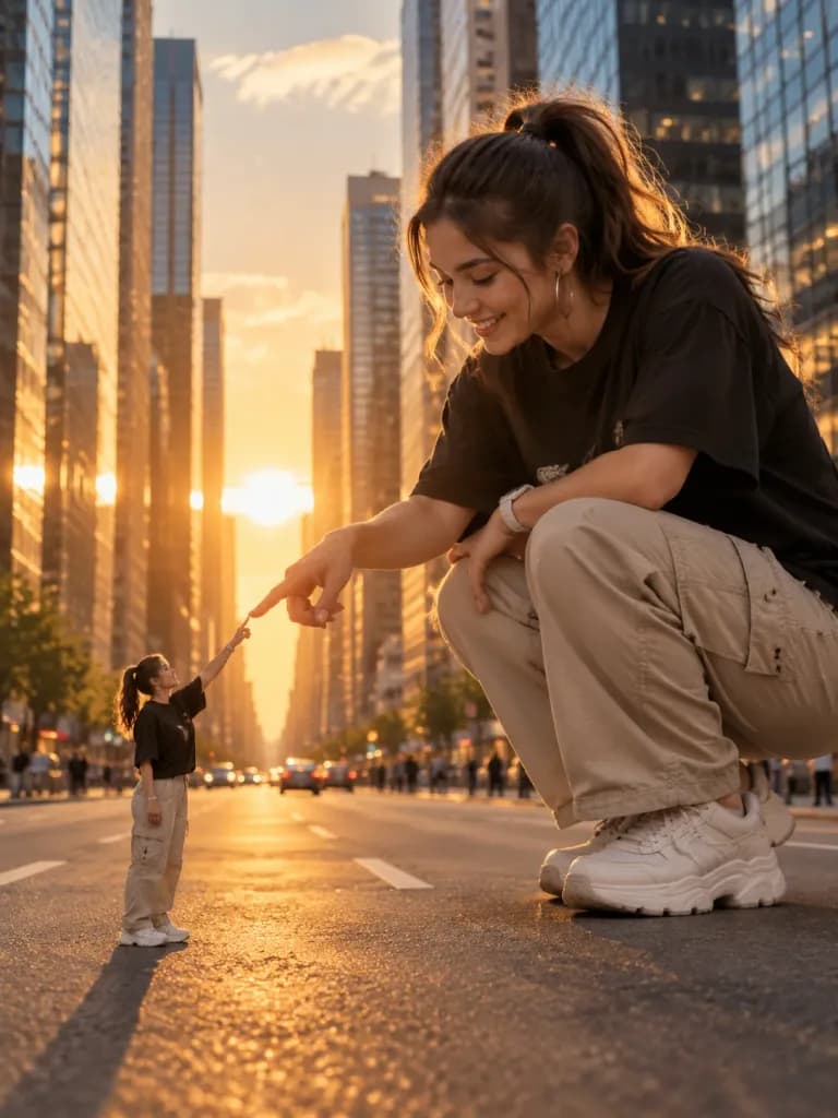 双比例女子错视街景摄影