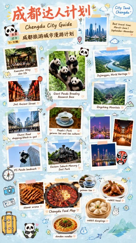 Poster Guida Turistica Scrapbook di Chengdu