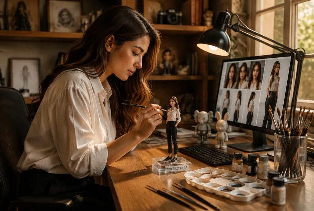 Artist Painting Miniature Figurine of Herself