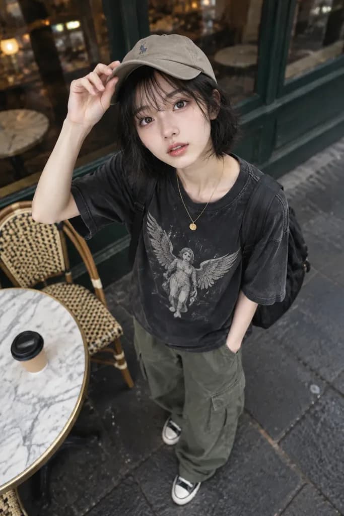 High-Angle Café Street Fashion Portrait