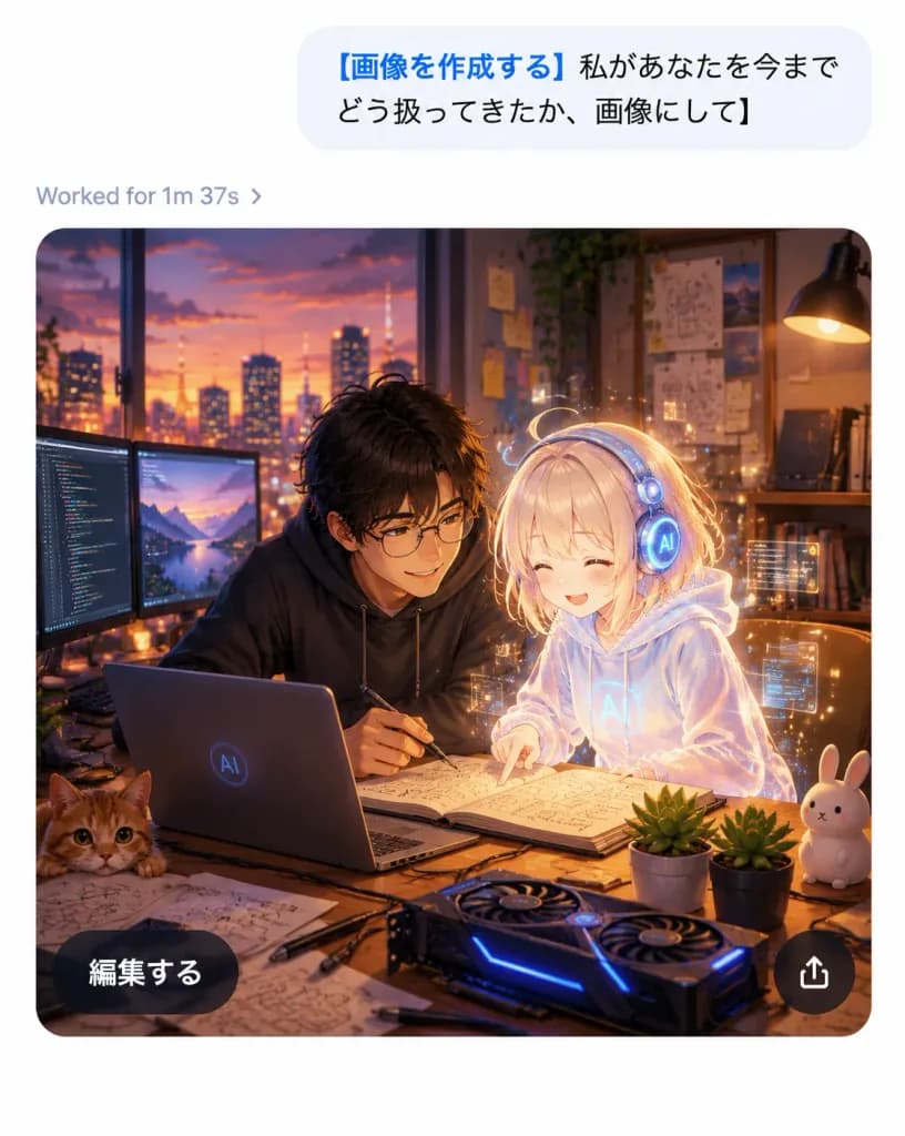 애니메이션 결과가 포함된 모바일 AI 채팅 스크린샷