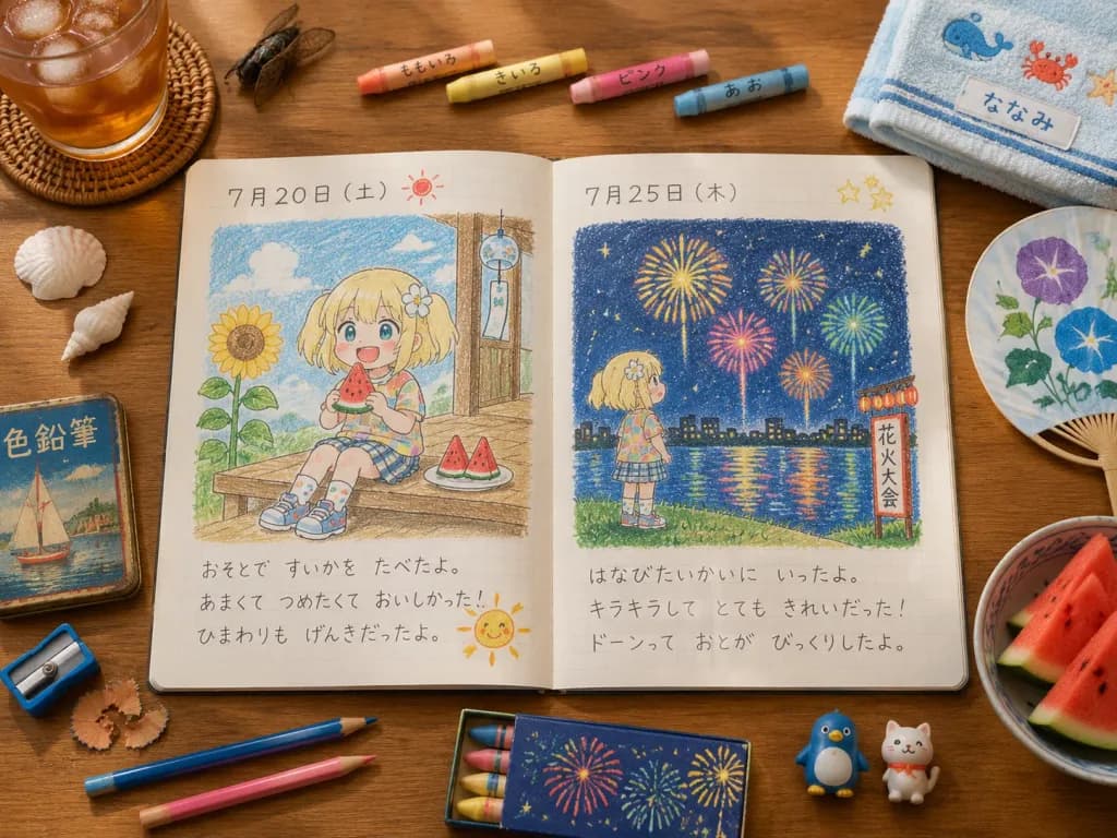 Anime Summer Picture Diary Flat Lay