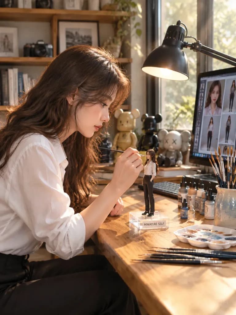 Artist Painting Miniature Self Portrait Figurine