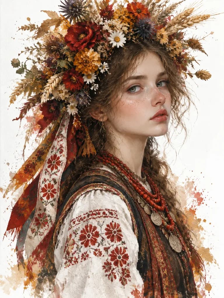 Slavic Folk Art Oil Portrait