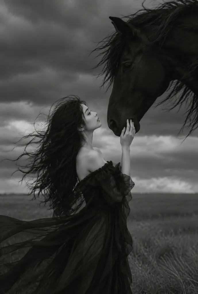 Monochrome Woman and Stallion Portrait