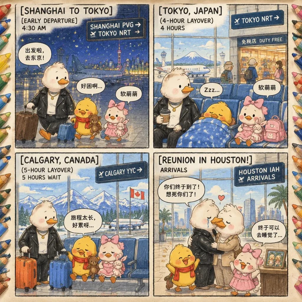 Bande dessinée du voyage de la famille canard