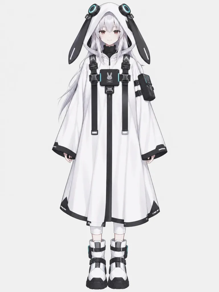 Fiche de Concept d'une Fille Anime Techwear Futuriste