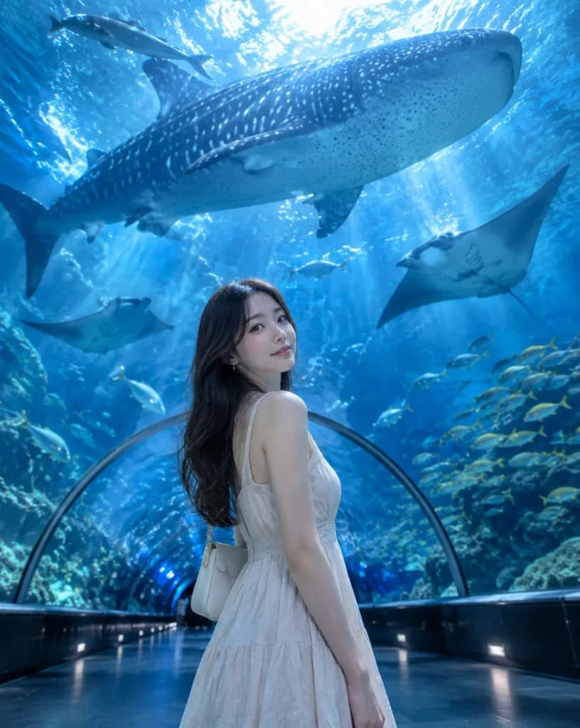 Underwater Aquarium Tunnel Editorial Portrait
